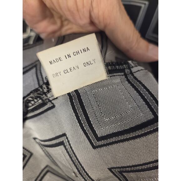 JEAN PAUL EXCLUSIVE Mens M Shirt Taffeta Button-Up Black Gray Geometric Italy - Picture 7 of 9